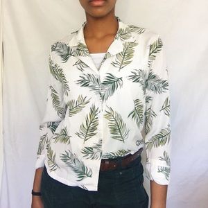 GREEN AND CREAM PALM TREE PLANTS BLOUSE